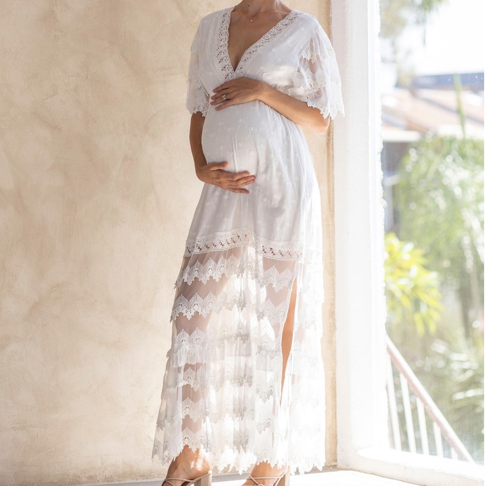 Angel Maternity White Lace Maxi Dress